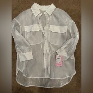 Avec Les Filles Sheer White Organza Blouse